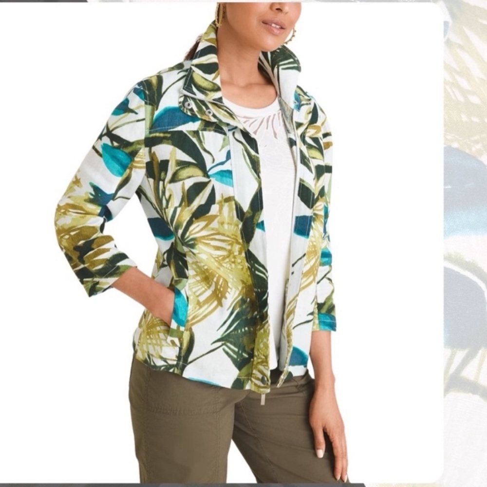 Chico's‎ Tropical Print Linen Zip Jacket